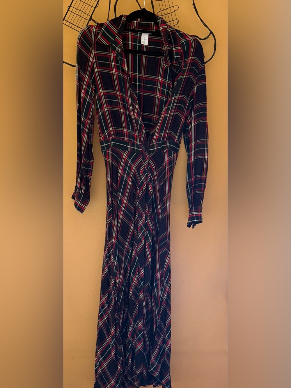 H&M Long Sleeve Plaid Maxi Dress - Black, Red, White